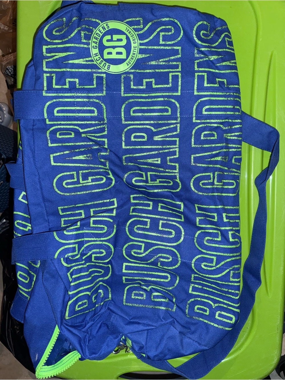 BG (Busch Gardens) Blue & Lime Duffel Bag